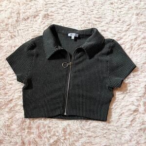 Asa Ribbed Minimalist Clean Girl Aesthetic Athletic Zipper Collared Crop Top